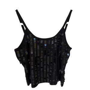 Vintage Joesph A. Black Tank Top Women's Size Medium Sequins 100% Silk Cropped